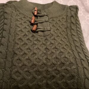 High Neck 3 Toggle Army Green Cable Style Sweater Size XL See Measurements